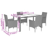 Set da Pranzo da Giardino con Cuscini 5 pz Polyrattan e Vetro