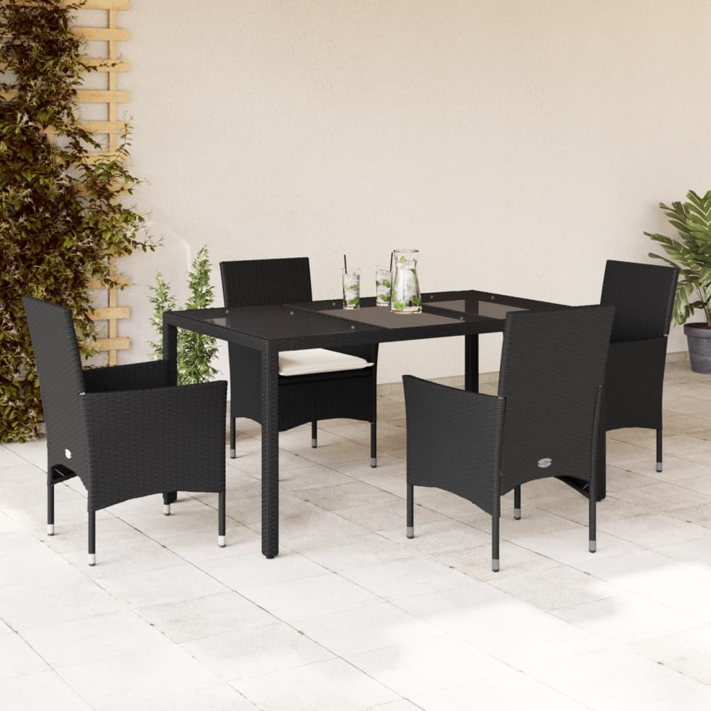 Set da Pranzo da Giardino con Cuscini 5 pz Polyrattan e Vetro