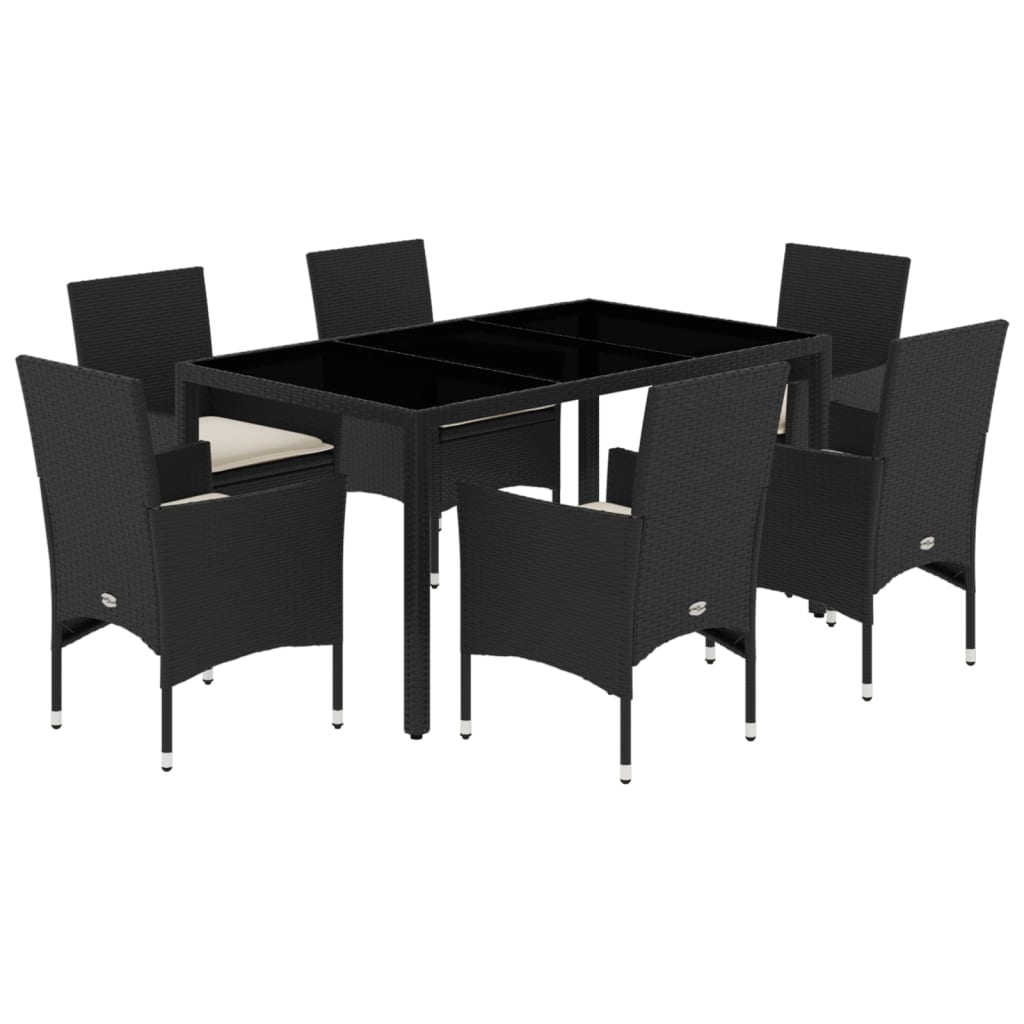 Set Pranzo da Giardino 7 pz Nero con Cuscini Polyrattan Acacia