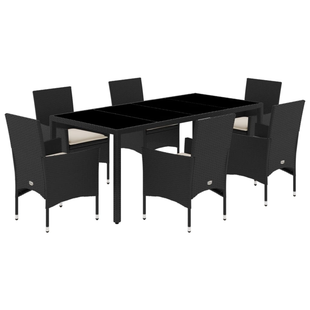 Set Pranzo da Giardino 7 pz Nero con Cuscini Polyrattan Acacia