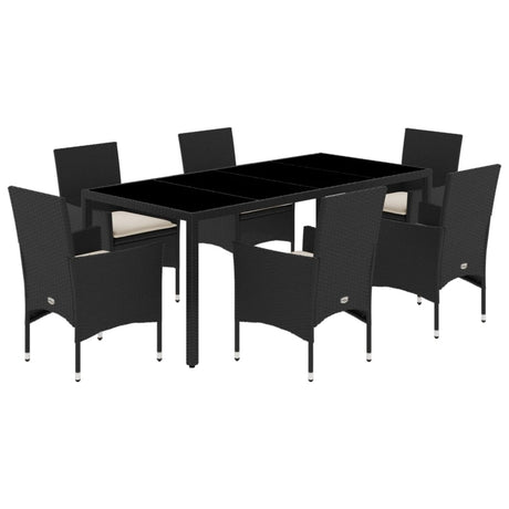 Set Pranzo da Giardino 7 pz Nero con Cuscini Polyrattan Acacia