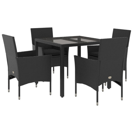 Set da Pranzo da Giardino con Cuscini 5 pz Polyrattan e Vetro