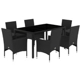 Set Pranzo da Giardino 7 pz Nero con Cuscini Polyrattan Acacia