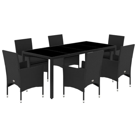 Set Pranzo da Giardino 7 pz Nero con Cuscini Polyrattan Acacia