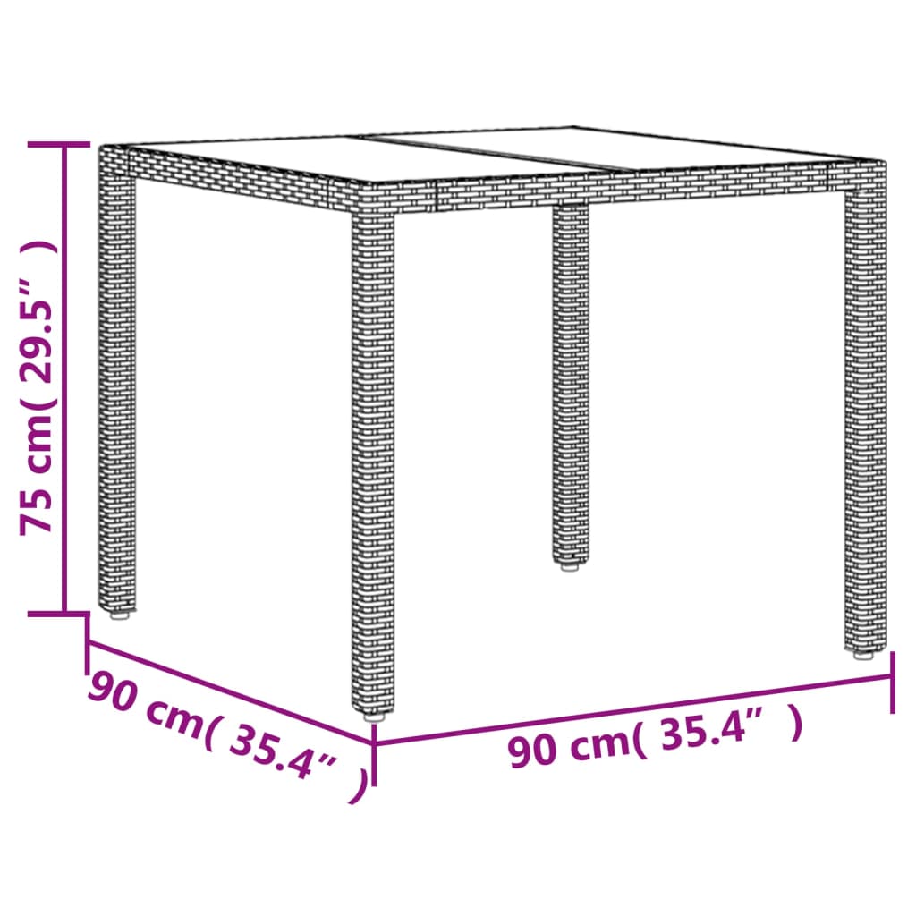 Set da Pranzo da Giardino 3pz con Cuscini Polyrattan e Vetro