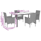 Set da Pranzo da Giardino 5pz con Cuscini Polyrattan e Vetro