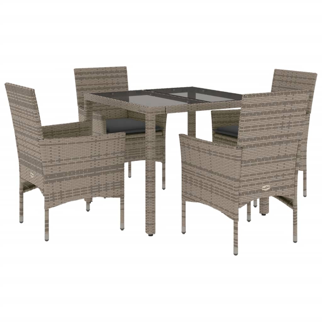 Set da Pranzo da Giardino 5 pz con Cuscini Polyrattan e Vetro