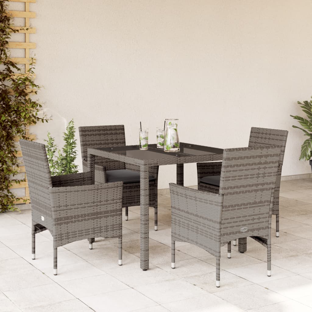 Set da Pranzo da Giardino 5 pz con Cuscini Polyrattan e Vetro