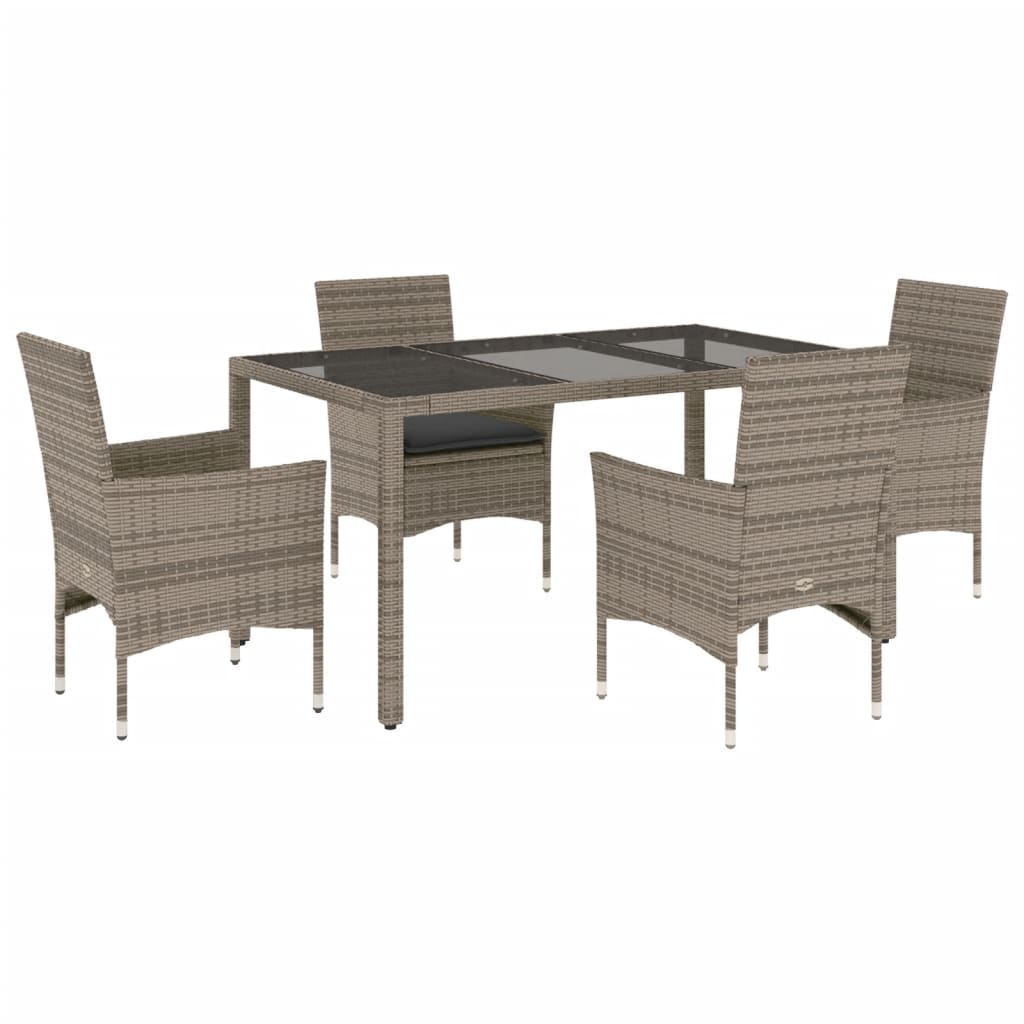 Set da Pranzo da Giardino 5 pz con Cuscini Polyrattan e Vetro