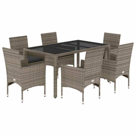 Set da Pranzo da Giardino 7 pz con Cuscini Polyrattan e Vetro