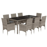 Set da Pranzo da Giardino 9 pz con Cuscini Polyrattan e Vetro