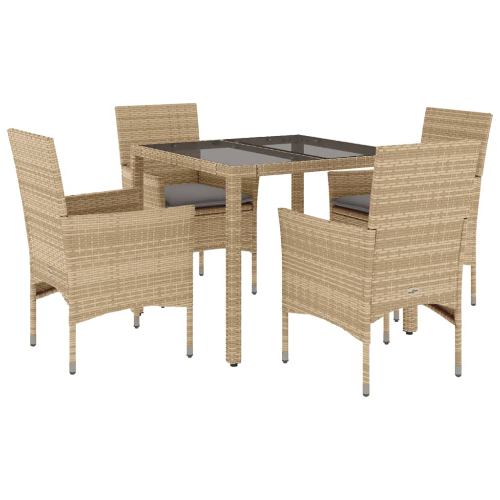 Set da Pranzo da Giardino 5 pz con Cuscini Polyrattan e Vetro