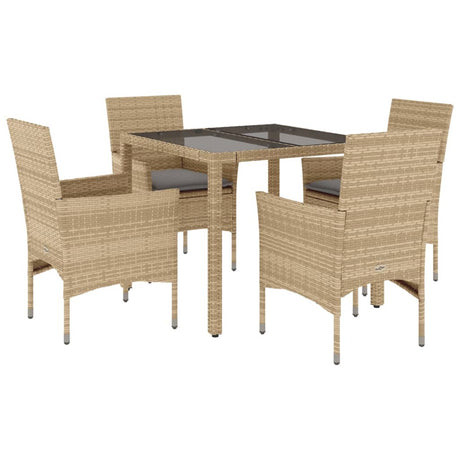 Set da Pranzo da Giardino 5 pz con Cuscini Polyrattan e Vetro