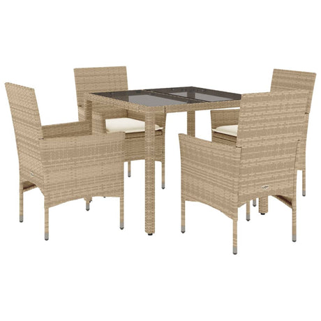 Set da Pranzo da Giardino 5 pz con Cuscini Polyrattan e Vetro