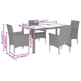 Set da Pranzo da Giardino 5 pz con Cuscini Polyrattan e Vetro