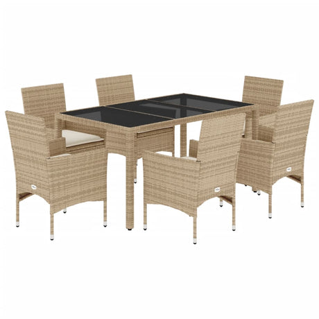 Set da Pranzo da Giardino 7 pz con Cuscini Polyrattan e Vetro