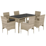 Set Pranzo Giardino 7 pz Cuscini Grigio Chiaro Polyrattan Vetro