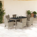 Set Pranzo Giardino 7 pz Cuscini Grigio Chiaro Polyrattan Vetro