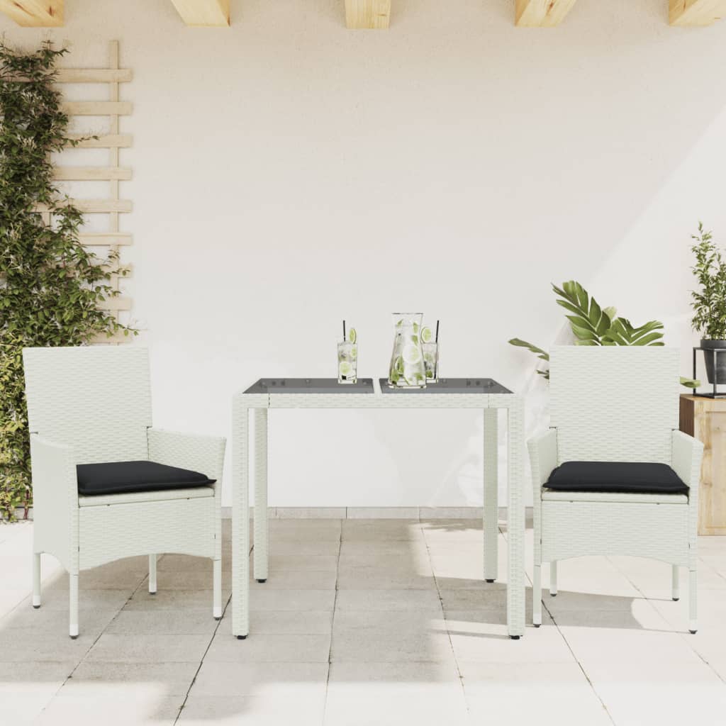 Set da Pranzo da Giardino 3 pz con Cuscini Polyrattan e Vetro