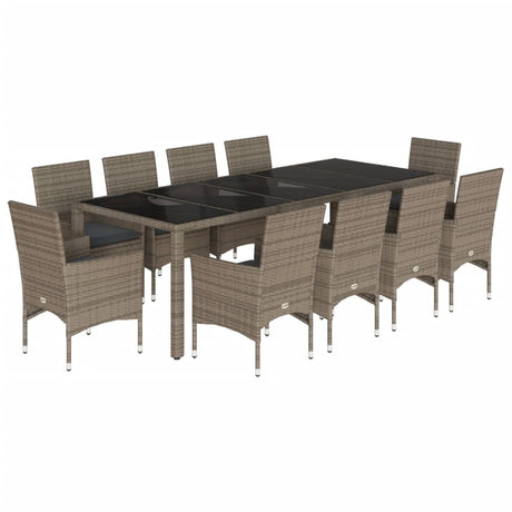 Set da Pranzo da Giardino 11pz con Cuscini Polyrattan e Vetro