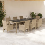 Set da Pranzo da Giardino 9 pz con Cuscini Polyrattan e Vetro