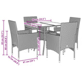 Set da Pranzo da Giardino con Cuscini 5 pz Polyrattan e Vetro