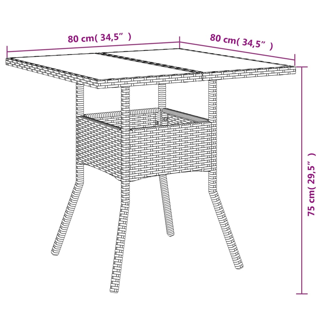 Set da Pranzo da Giardino con Cuscini 5 pz Polyrattan e Vetro