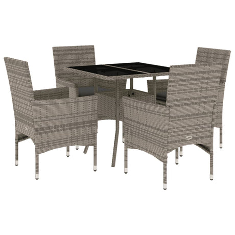 Set da Pranzo da Giardino 5 pz con Cuscini Polyrattan e Vetro