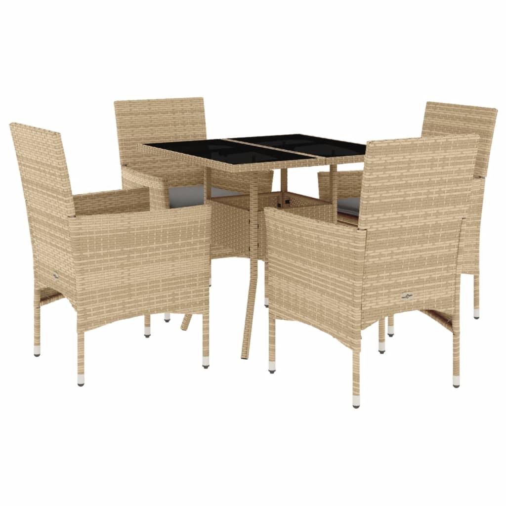 Set da Pranzo da Giardino 5 pz con Cuscini Polyrattan e Vetro