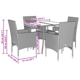 Set da Pranzo da Giardino 5 pz con Cuscini Polyrattan e Vetro