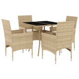 Set da Pranzo da Giardino 5 pz con Cuscini Polyrattan e Vetro