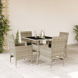 Set Pranzo da Giardino 5pz con Cuscini Polyrattan e Vetro