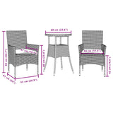 Set da Pranzo da Giardino 3pz con Cuscini Polyrattan e Vetro