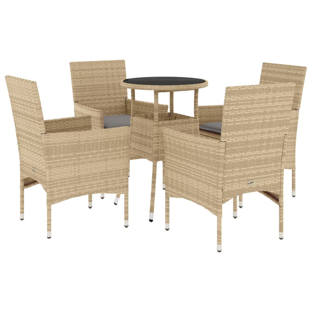 Set da Pranzo da Giardino 5 pz con Cuscini Polyrattan e Vetro