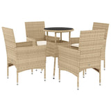 Set da Pranzo da Giardino 5 pz con Cuscini Polyrattan e Vetro