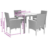 Set Pranzo da Giardino 5 pz con Cuscini Nero Polyrattan Acacia