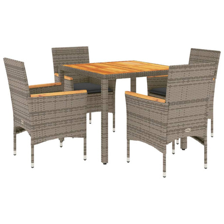 Set Pranzo Giardino 5 pz con Cuscini Grigio Polyrattan Acacia