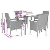 Set Pranzo Giardino 5 pz con Cuscini Grigio Polyrattan Acacia