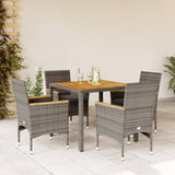 Set Pranzo Giardino 5 pz con Cuscini Grigio Polyrattan Acacia