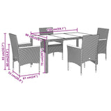 Set Pranzo Giardino 5 pz con Cuscini Grigio Polyrattan Acacia