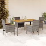 Set Pranzo Giardino 5 pz con Cuscini Grigio Polyrattan Acacia