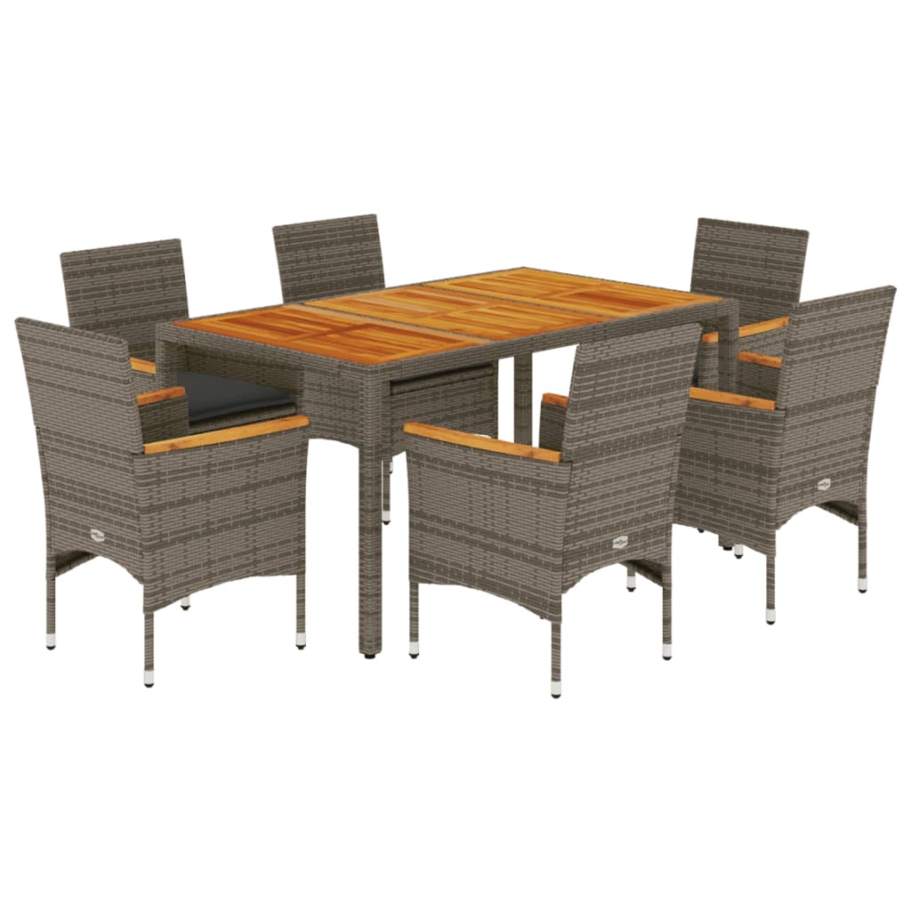 Set da Pranzo da Giardino 7 pz con Cuscini Polyrattan Acacia