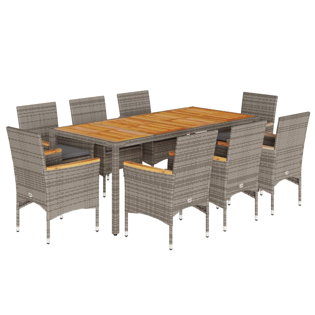 Set Pranzo da Giardino 9pz con Cuscini Polyrattan Acacia Grigio