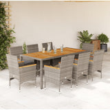 Set Pranzo da Giardino 9pz con Cuscini Polyrattan Acacia Grigio