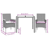 Set Pranzo da Giardino 3pz con Cuscini Beige Polyrattan Acacia