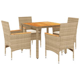 Set Pranzo da Giardino 5 pz con Cuscini Beige Polyrattan Acacia