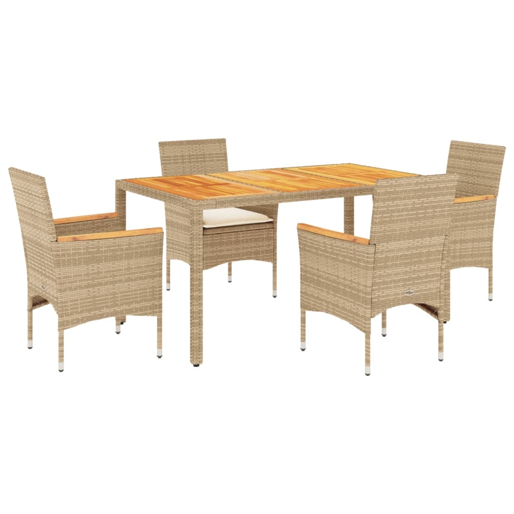 Set Pranzo da Giardino 5 pz con Cuscini Beige Polyrattan Acacia