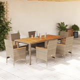 Set Pranzo da Giardino 7 pz con Cuscini Beige Polyrattan Acacia