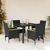 Set da Pranzo da Giardino con Cuscini 5 pz Polyrattan e Vetro