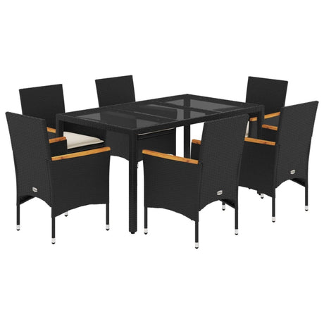 Set Pranzo da Giardino 7 pz Nero con Cuscini Polyrattan Acacia